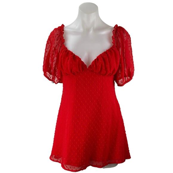 Missguided Petite Red Short Puff Sleeve Sweetheart A Line Mini Dress Size 6 - Picture 1 of 5